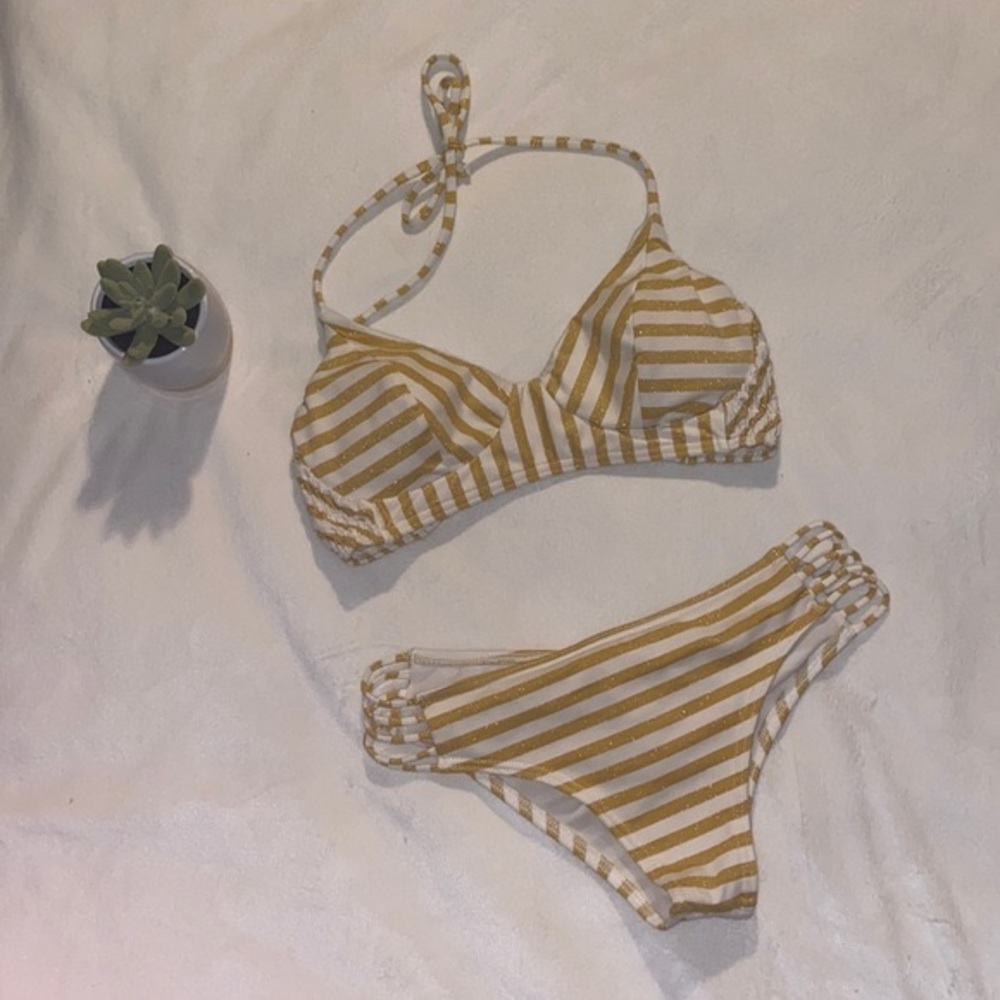 Billabong Yellow and White Stripe Bikini